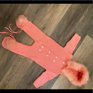 Brand new baby (9-12 month) knit snow suit with removable fur hood.